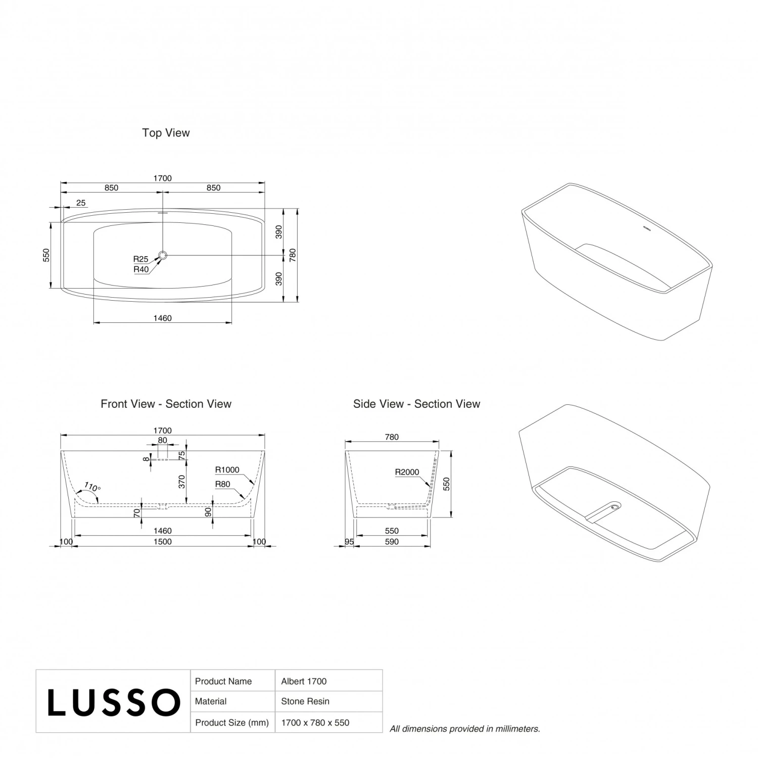 Albert Freestanding Stone Bath 1700mm 5 Albert Freestanding Stone Bath 1700mm - Image 5
