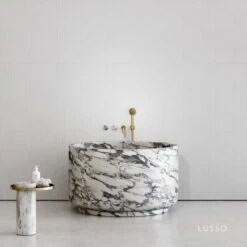 Arabescato Marble Minotti Freestanding Soaking Stone Bath 1200mm