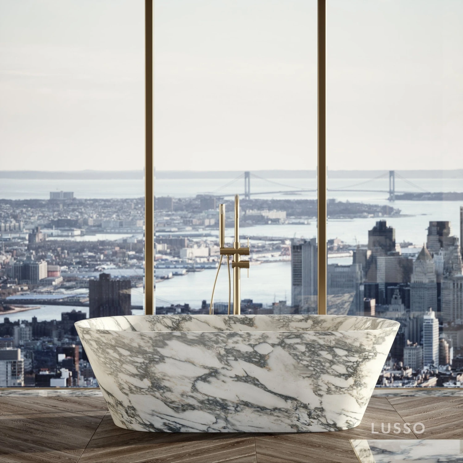 Arabescato Marble Muse Freestanding Stone Bath 1700mm 3 Arabescato Marble Muse Freestanding Stone Bath 1700mm - Image 3