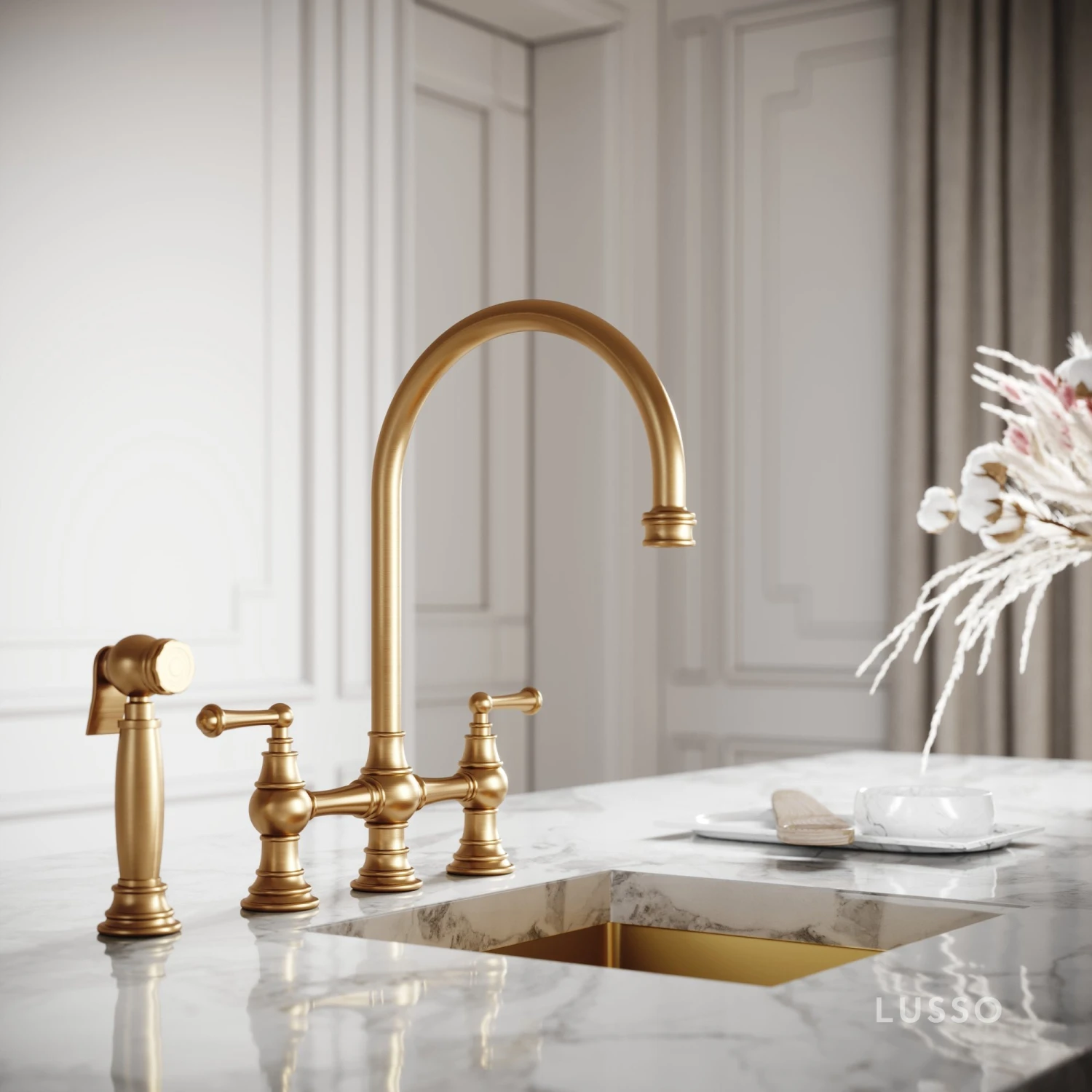 Asbury 4-hole Traditional Kitchen Tap Brushed Gold 1 Asbury 4-hole Traditional Kitchen Tap Brushed Gold