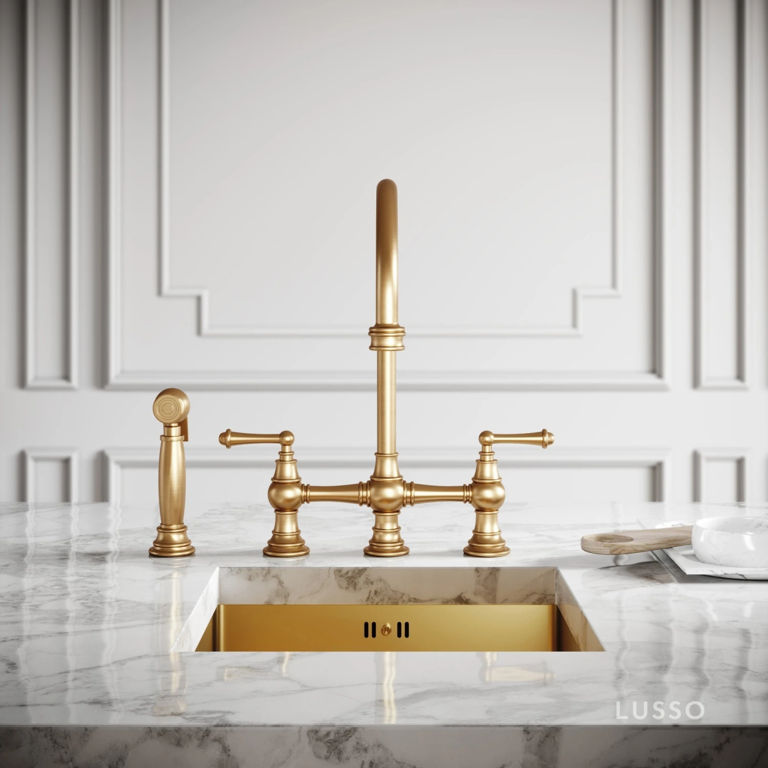 Asbury 4-hole Traditional Kitchen Tap Brushed Gold 2 Asbury 4-hole Traditional Kitchen Tap Brushed Gold - Image 2