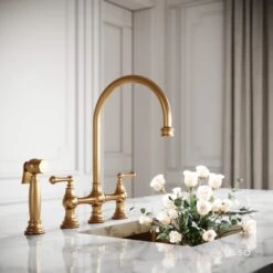 Asbury 4-hole Traditional Kitchen Tap Brushed Gold 7 Asbury 4-hole Traditional Kitchen Tap Brushed Gold -Home Bathroom Shop asbury 4 hole traditional kitchen tap brushed gold p4679 26243 zoom