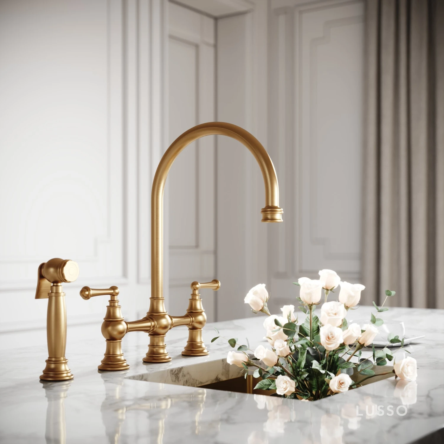 Asbury 4-hole Traditional Kitchen Tap Brushed Gold 3 Asbury 4-hole Traditional Kitchen Tap Brushed Gold - Image 3