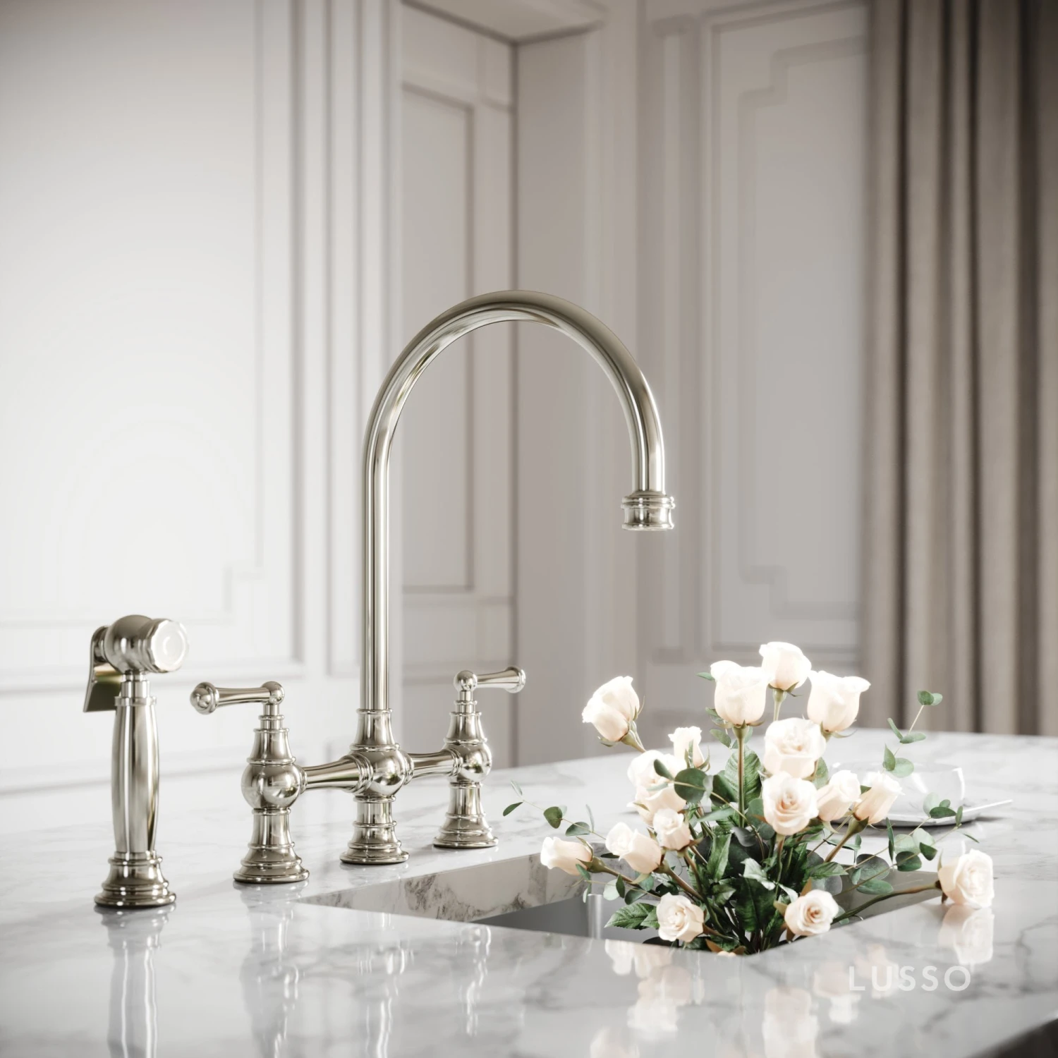 Asbury 4-hole Traditional Kitchen Tap Polished Nickel 1 Asbury 4-hole Traditional Kitchen Tap Polished Nickel