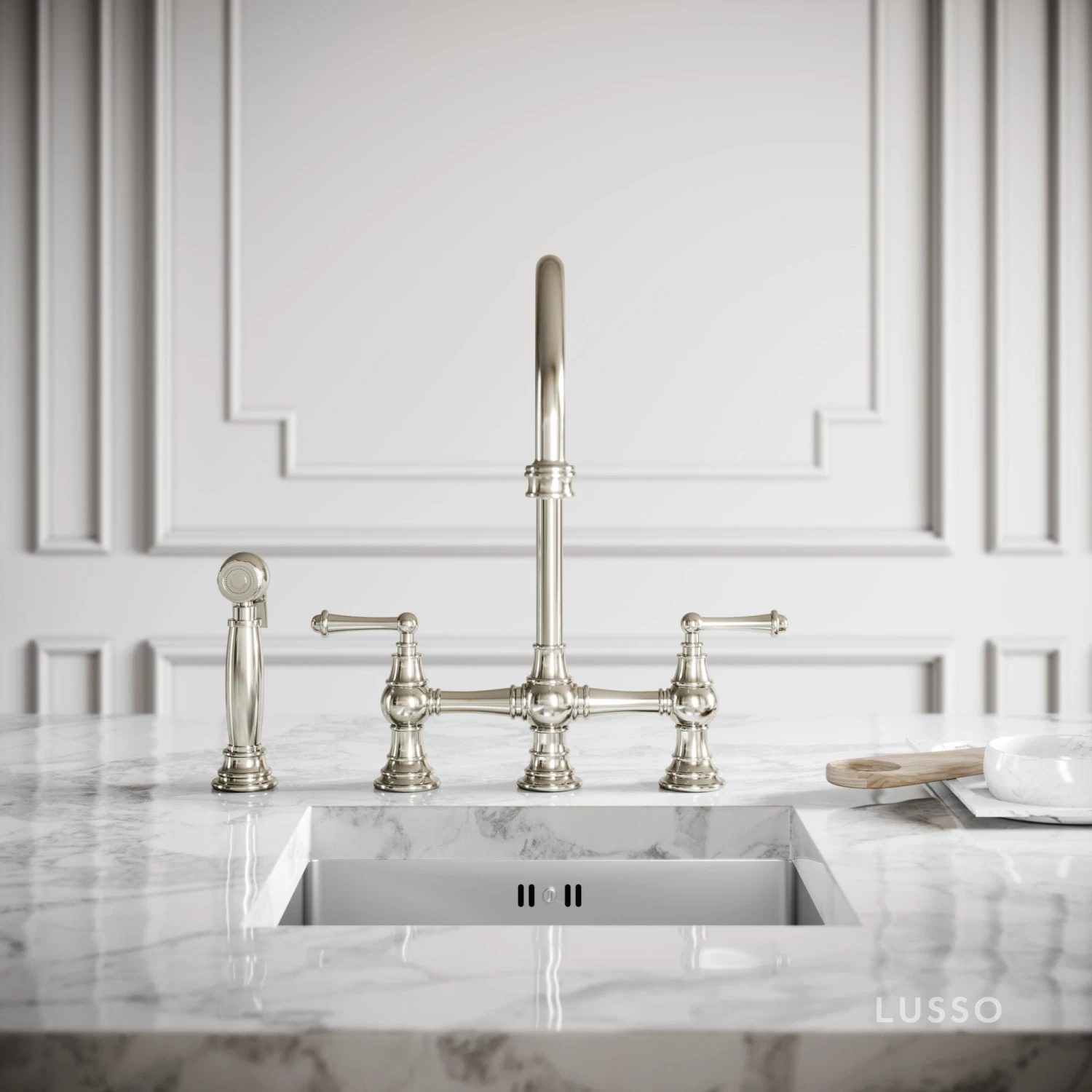 Asbury 4-hole Traditional Kitchen Tap Polished Nickel 3 Asbury 4-hole Traditional Kitchen Tap Polished Nickel - Image 3