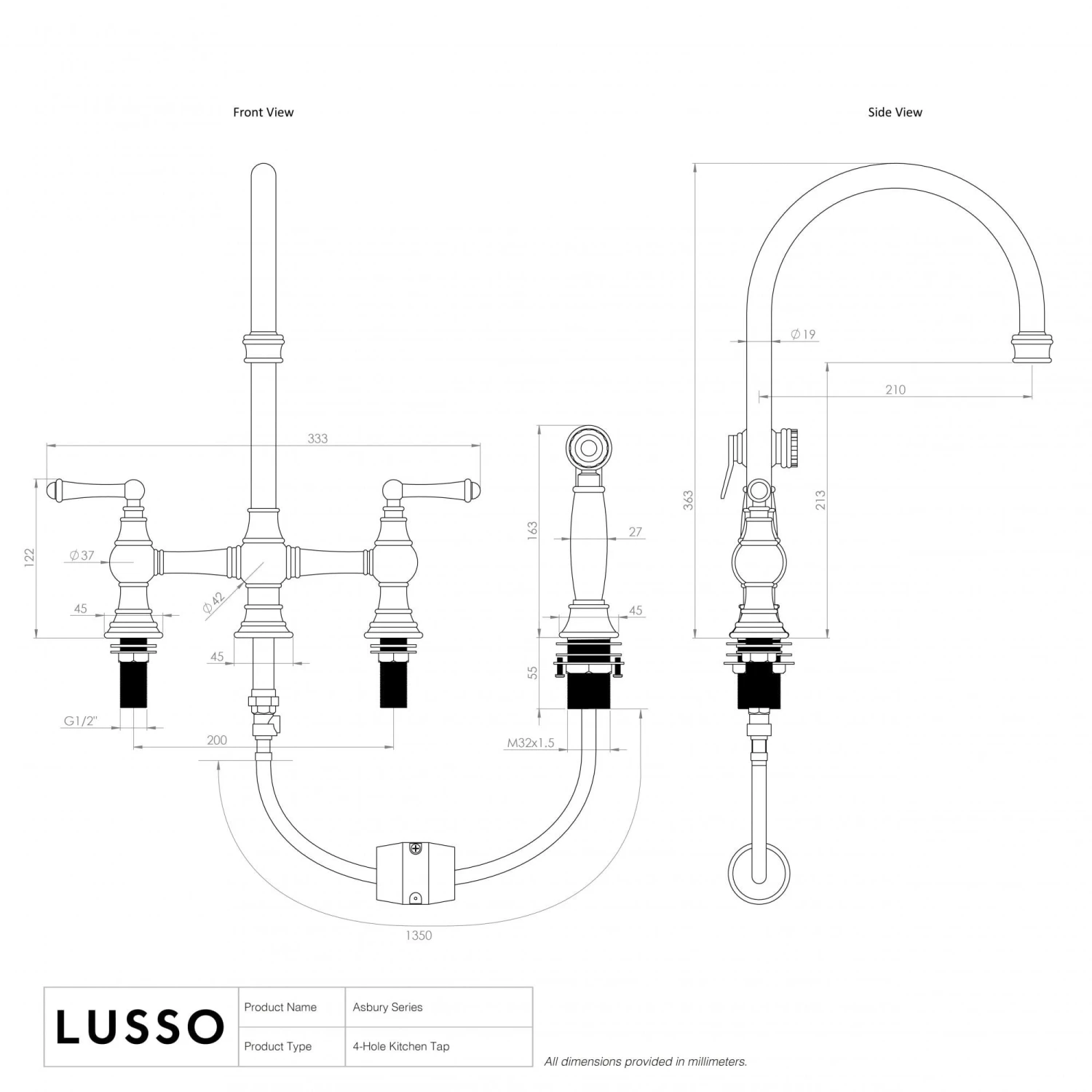 Asbury 4-hole Traditional Kitchen Tap Polished Nickel 5 Asbury 4-hole Traditional Kitchen Tap Polished Nickel - Image 5