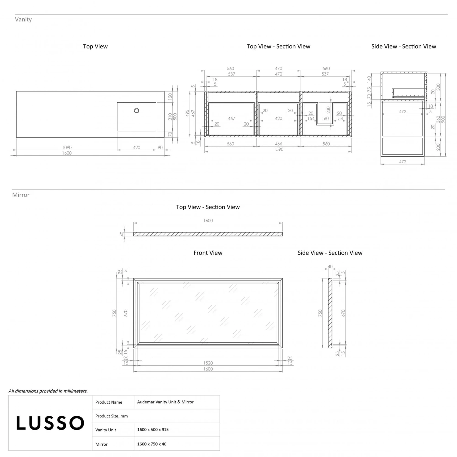 Audemar Vanity Unit With Basin (Black & Porcelain 1600mm) 6 Audemar Vanity Unit With Basin (Black & Porcelain 1600mm) - Image 6