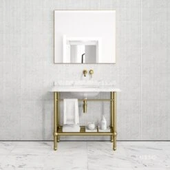 Belmont Traditional Brushed Gold Vanity Unit With Carrara Marble Countertop 1000mm
