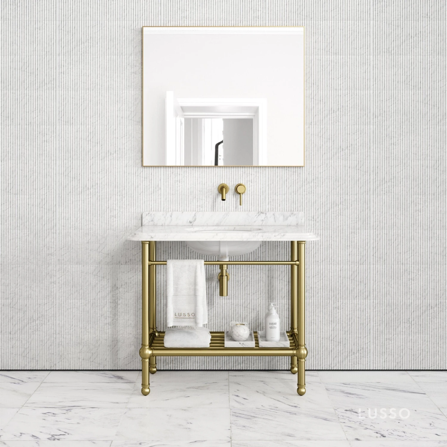 Belmont Traditional Brushed Gold Vanity Unit With Carrara Marble Countertop 1000mm 1 Belmont Traditional Brushed Gold Vanity Unit With Carrara Marble Countertop 1000mm