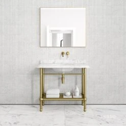 Belmont Traditional Brushed Gold Vanity Unit With Carrara Marble Countertop 1000mm 7 Belmont Traditional Brushed Gold Vanity Unit With Carrara Marble Countertop 1000mm -Home Bathroom Shop belmont traditional brushed gold vanity unit with carrara marble countertop 1000mm p5356 36404 zoom
