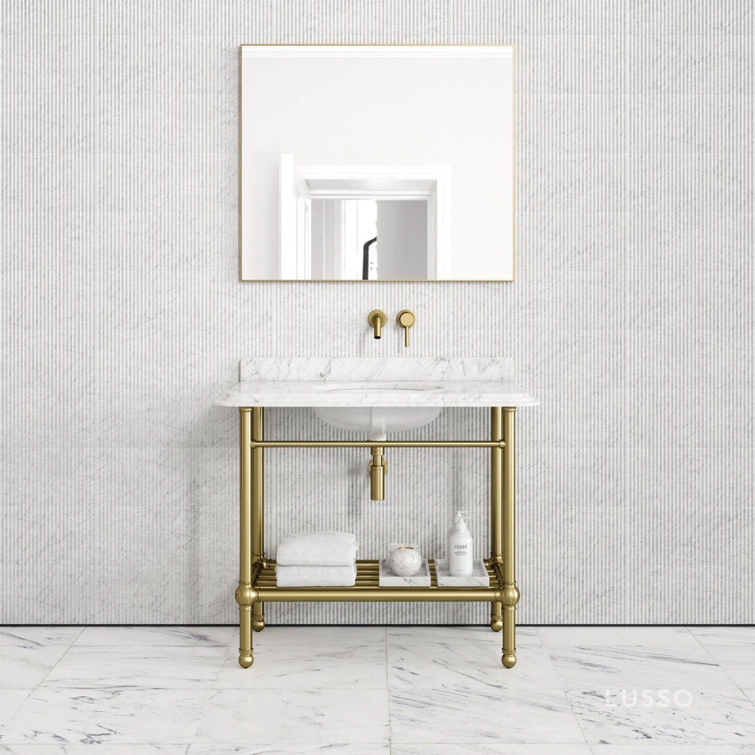 Belmont Traditional Brushed Gold Vanity Unit With Carrara Marble Countertop 1000mm 3 Belmont Traditional Brushed Gold Vanity Unit With Carrara Marble Countertop 1000mm - Image 3