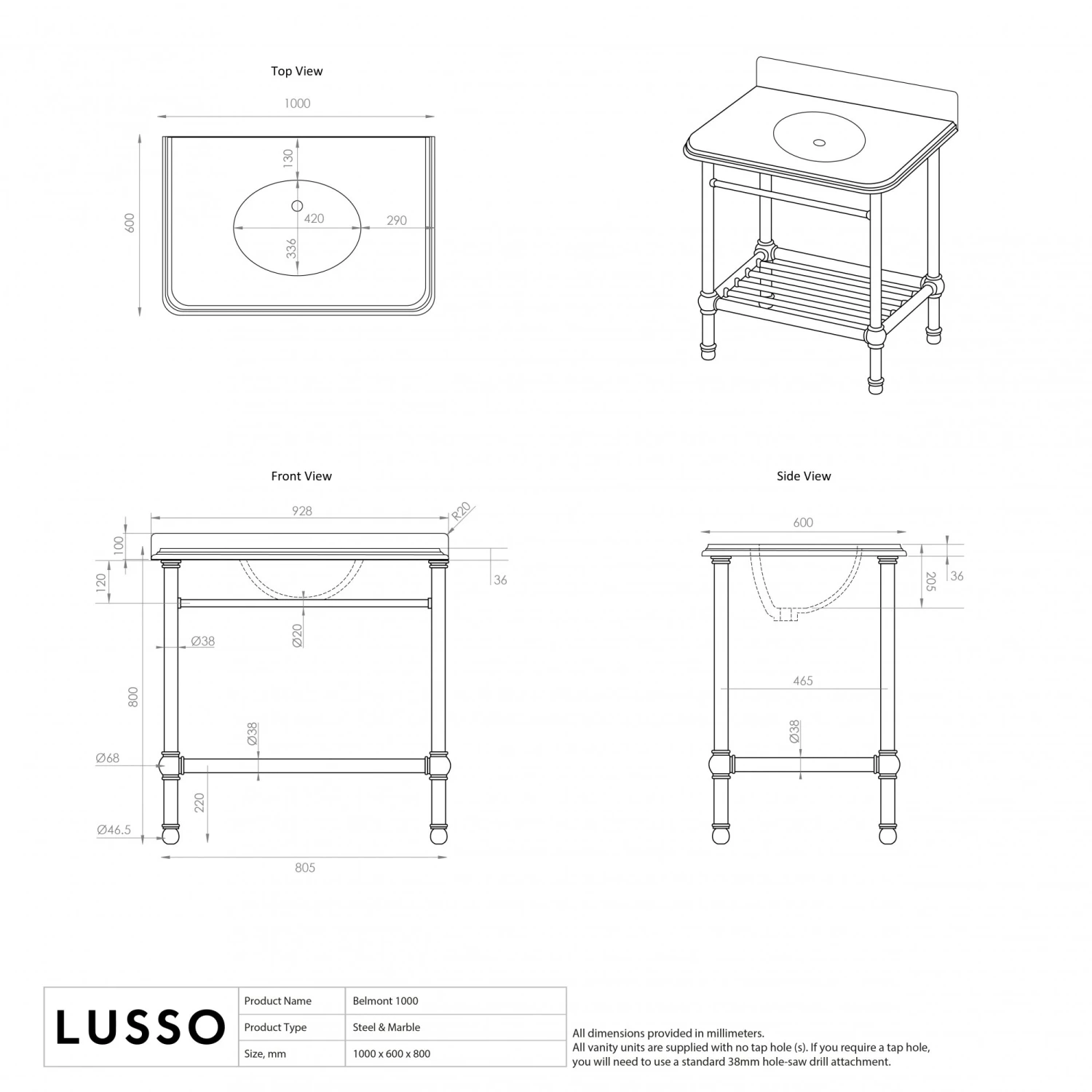 Belmont Traditional Brushed Gold Vanity Unit With Carrara Marble Countertop 1000mm 5 Belmont Traditional Brushed Gold Vanity Unit With Carrara Marble Countertop 1000mm - Image 5