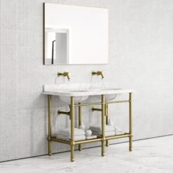 Belmont Traditional Brushed Gold Vanity Unit With Carrara Marble Countertop 1200mm