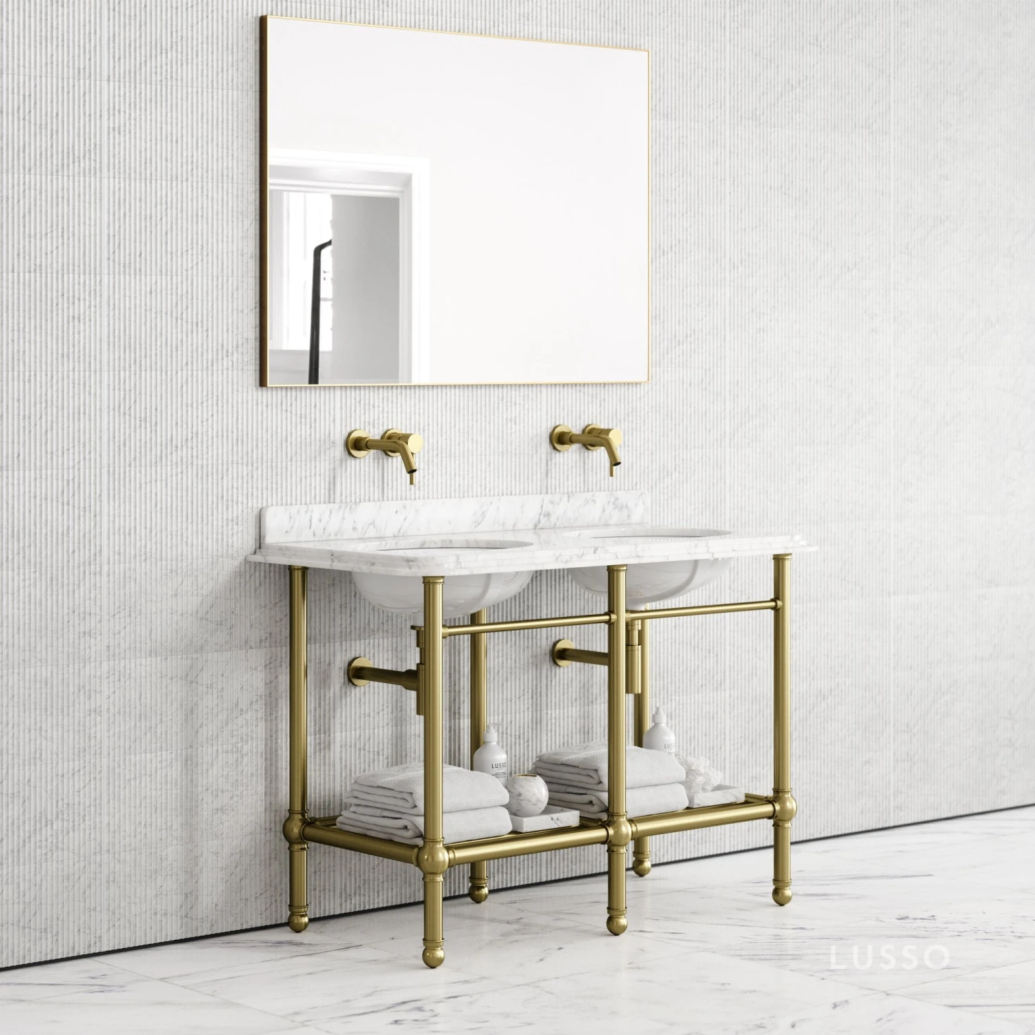 Belmont Traditional Brushed Gold Vanity Unit With Carrara Marble Countertop 1200mm 1 Belmont Traditional Brushed Gold Vanity Unit With Carrara Marble Countertop 1200mm