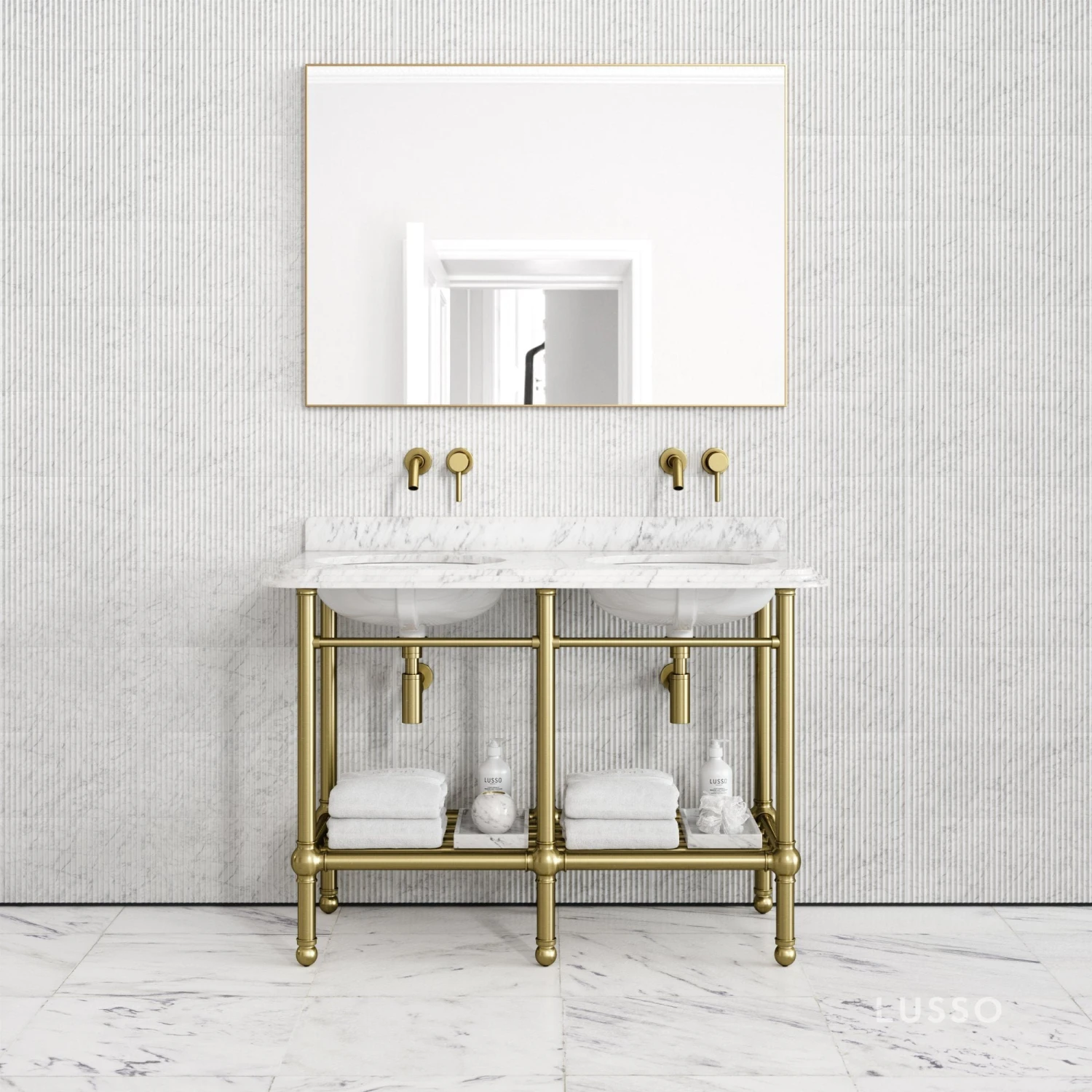 Belmont Traditional Brushed Gold Vanity Unit With Carrara Marble Countertop 1200mm 2 Belmont Traditional Brushed Gold Vanity Unit With Carrara Marble Countertop 1200mm - Image 2