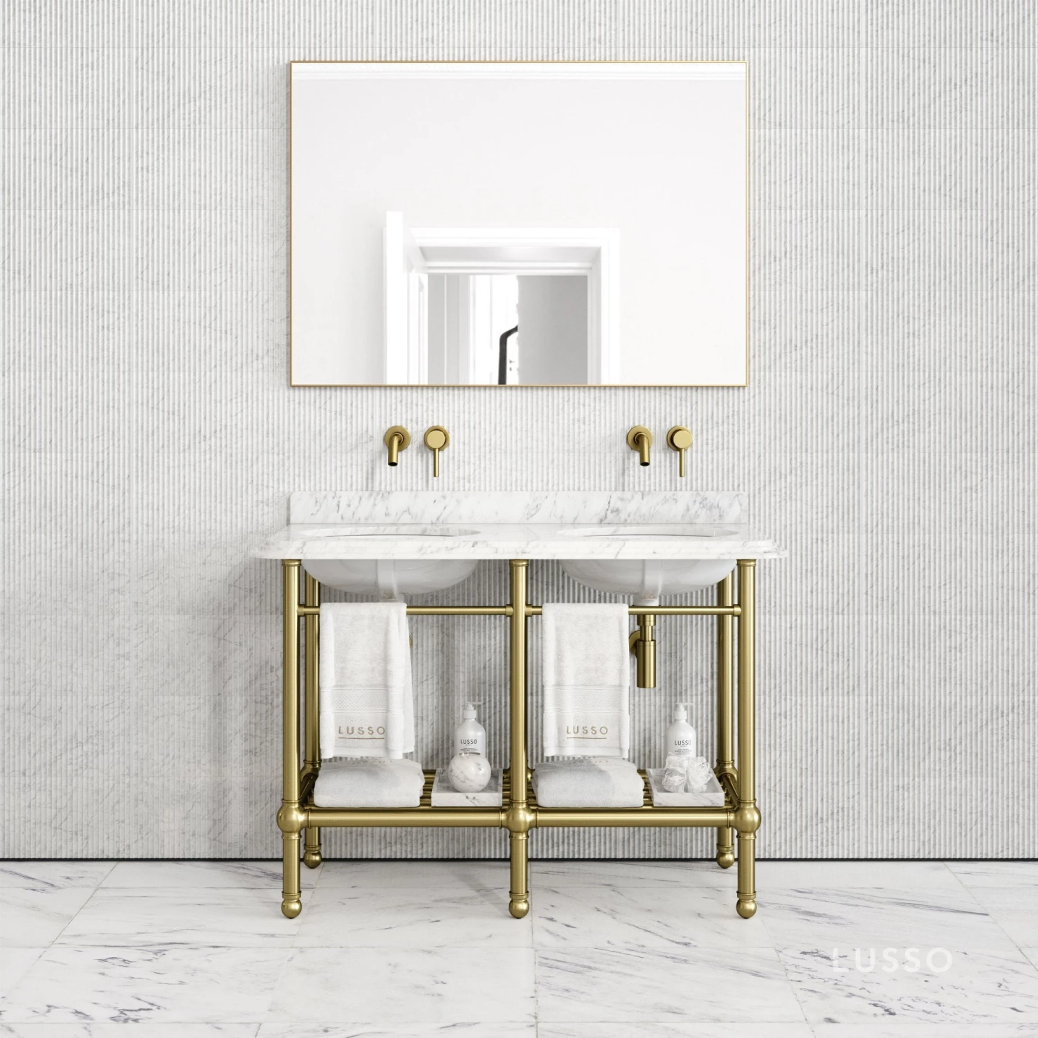 Belmont Traditional Brushed Gold Vanity Unit With Carrara Marble Countertop 1200mm 3 Belmont Traditional Brushed Gold Vanity Unit With Carrara Marble Countertop 1200mm - Image 3