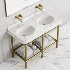 Belmont Traditional Brushed Gold Vanity Unit With Carrara Marble Countertop 1200mm 8 Belmont Traditional Brushed Gold Vanity Unit With Carrara Marble Countertop 1200mm -Home Bathroom Shop belmont traditional brushed gold vanity unit with carrara marble countertop 1200mm p5357 36410 zoom