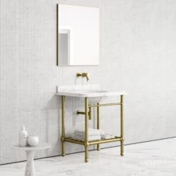 Belmont Traditional Brushed Gold Vanity Unit With Carrara Marble Countertop 800mm