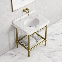 Belmont Traditional Brushed Gold Vanity Unit With Carrara Marble Countertop 800mm 8 Belmont Traditional Brushed Gold Vanity Unit With Carrara Marble Countertop 800mm -Home Bathroom Shop belmont traditional brushed gold vanity unit with carrara marble countertop 800mm p5355 36400 zoom
