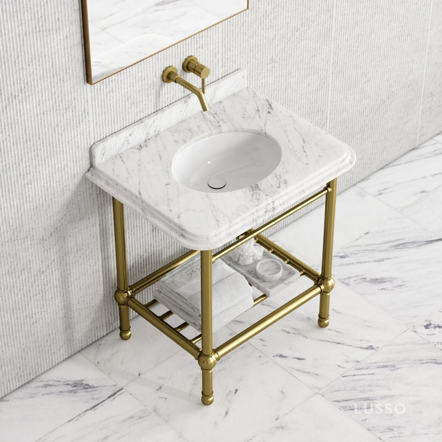 Belmont Traditional Brushed Gold Vanity Unit With Carrara Marble Countertop 800mm 4 Belmont Traditional Brushed Gold Vanity Unit With Carrara Marble Countertop 800mm - Image 4