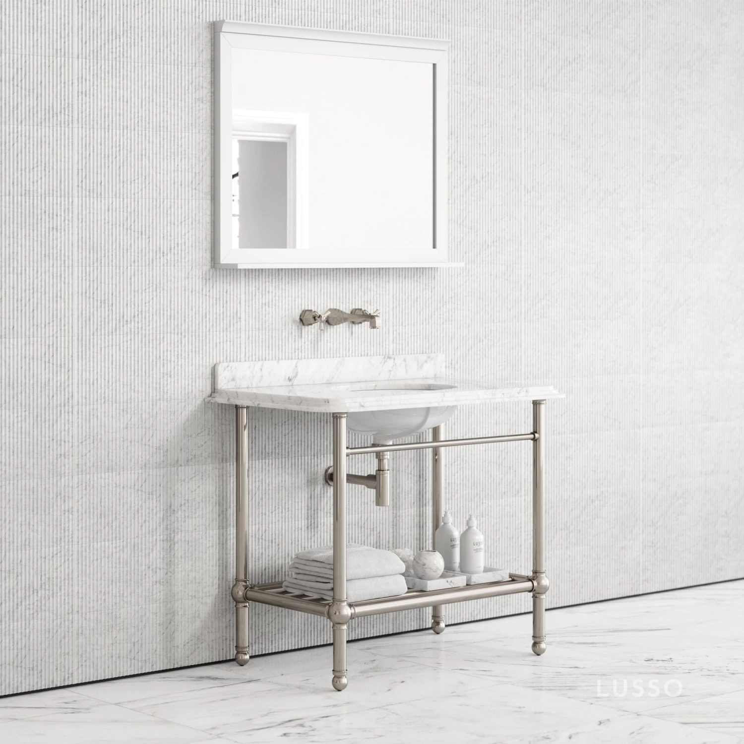 Belmont Traditional Polished Nickel Vanity Unit With Carrara Marble Countertop 1000mm 1 Belmont Traditional Polished Nickel Vanity Unit With Carrara Marble Countertop 1000mm