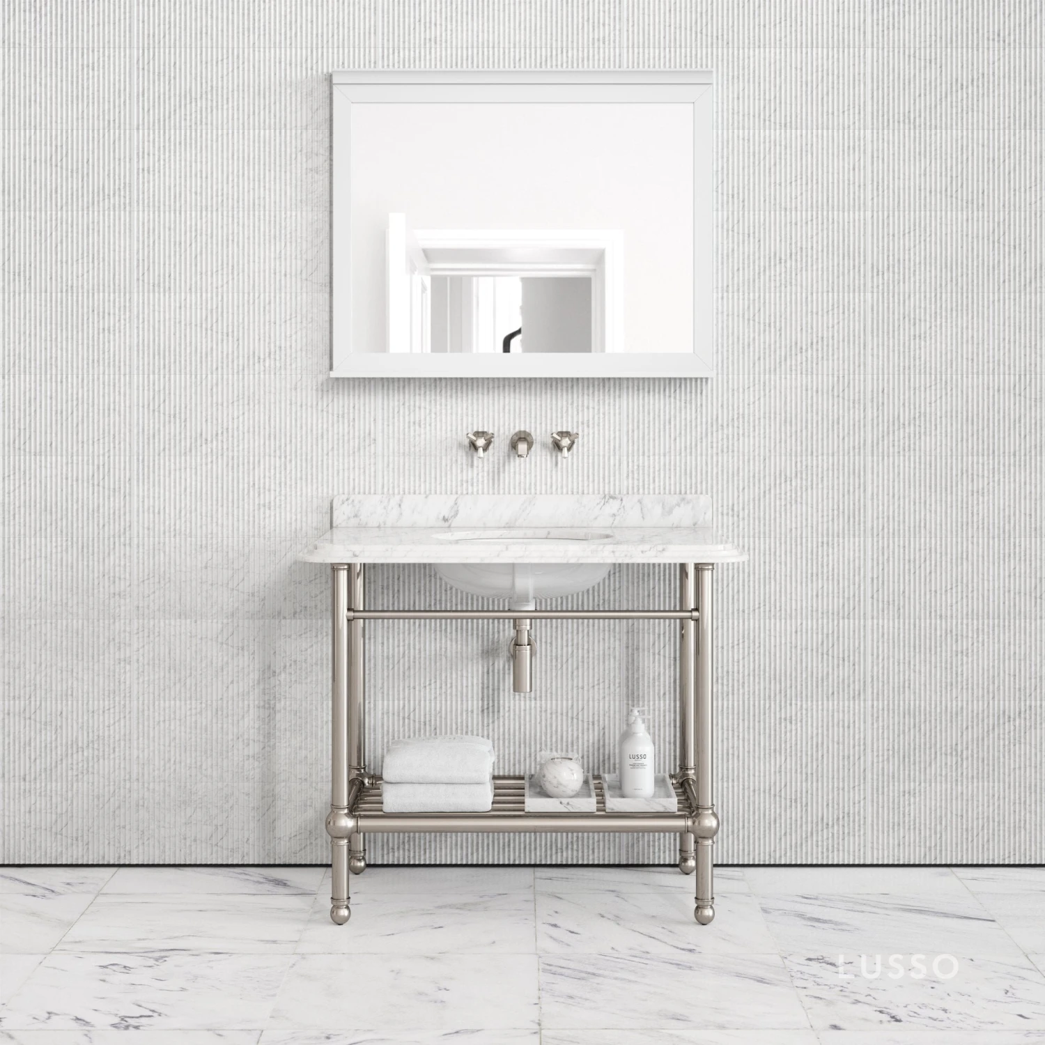 Belmont Traditional Polished Nickel Vanity Unit With Carrara Marble Countertop 1000mm 2 Belmont Traditional Polished Nickel Vanity Unit With Carrara Marble Countertop 1000mm - Image 2