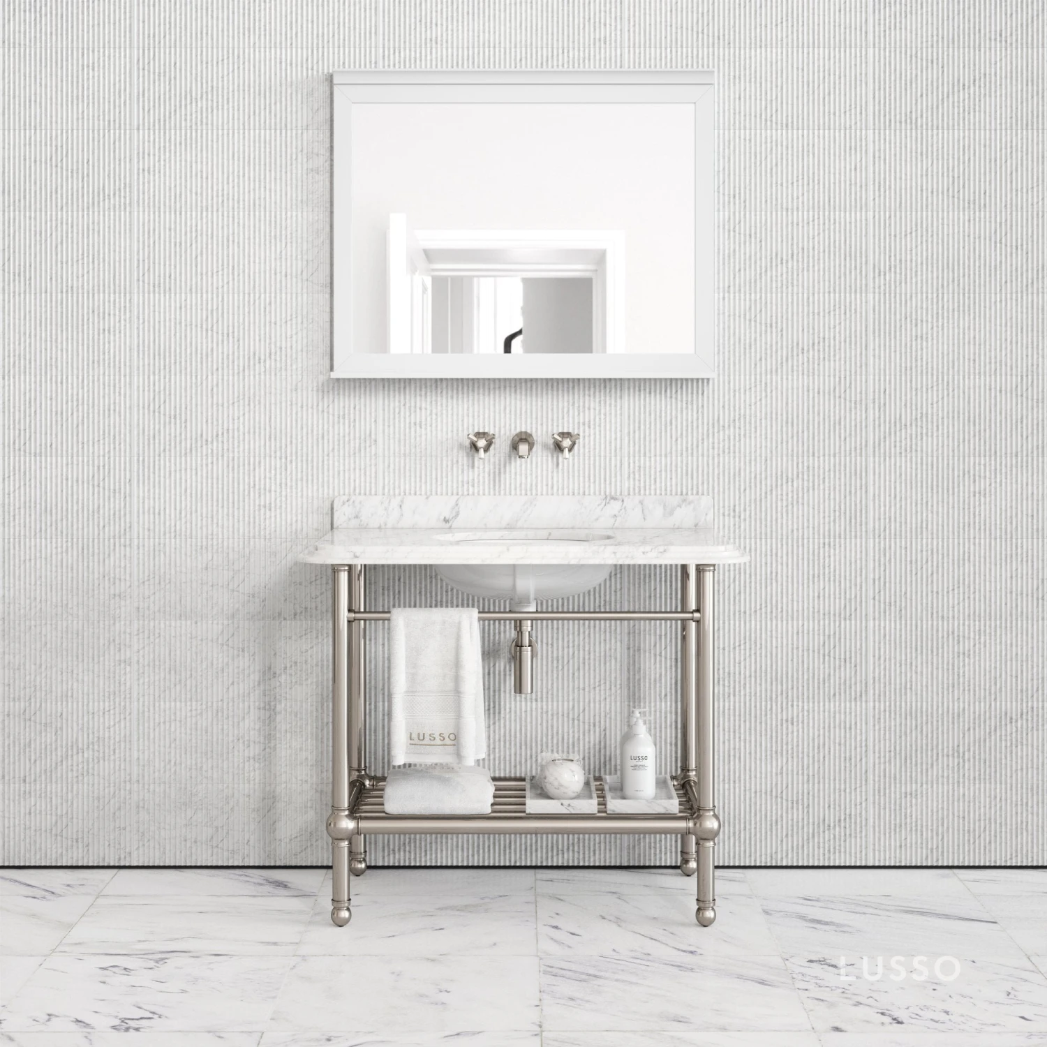 Belmont Traditional Polished Nickel Vanity Unit With Carrara Marble Countertop 1000mm 3 Belmont Traditional Polished Nickel Vanity Unit With Carrara Marble Countertop 1000mm - Image 3