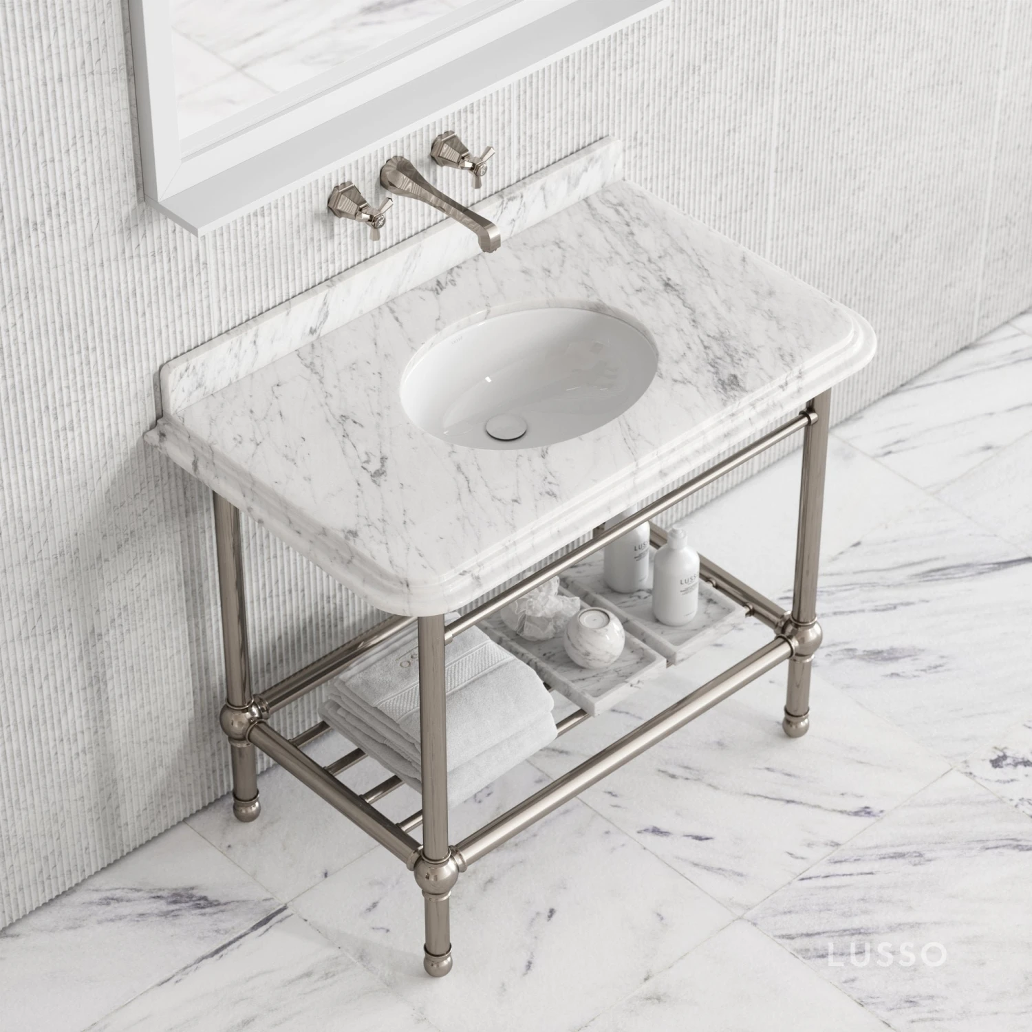 Belmont Traditional Polished Nickel Vanity Unit With Carrara Marble Countertop 1000mm 4 Belmont Traditional Polished Nickel Vanity Unit With Carrara Marble Countertop 1000mm - Image 4
