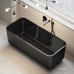 Home Bathroom Shop 21 Benoit Freestanding Matte & Polished Black Bath 1500mm