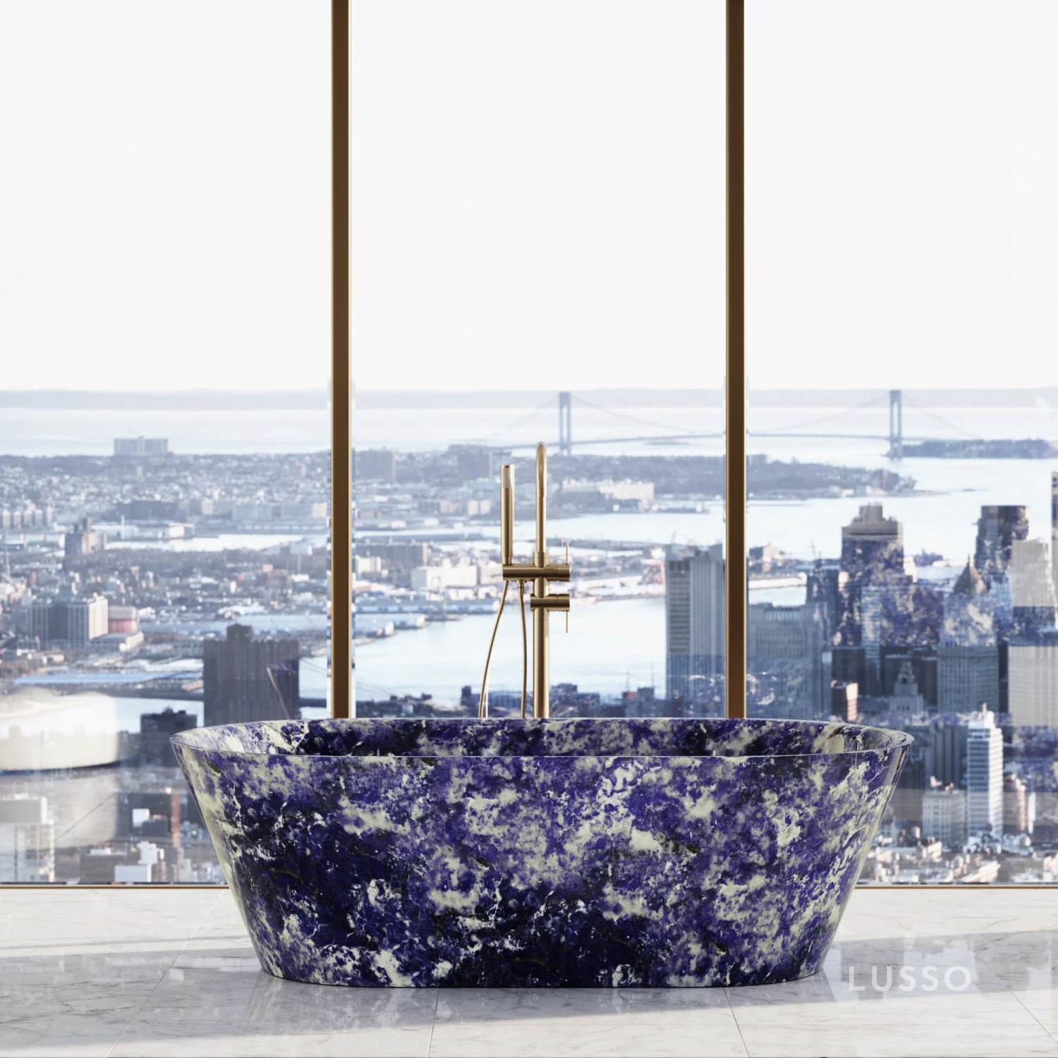 Bolivian Blue Marble Muse Sodalite Freestanding Bath 1700mm 3 Bolivian Blue Marble Muse Sodalite Freestanding Bath 1700mm - Image 3