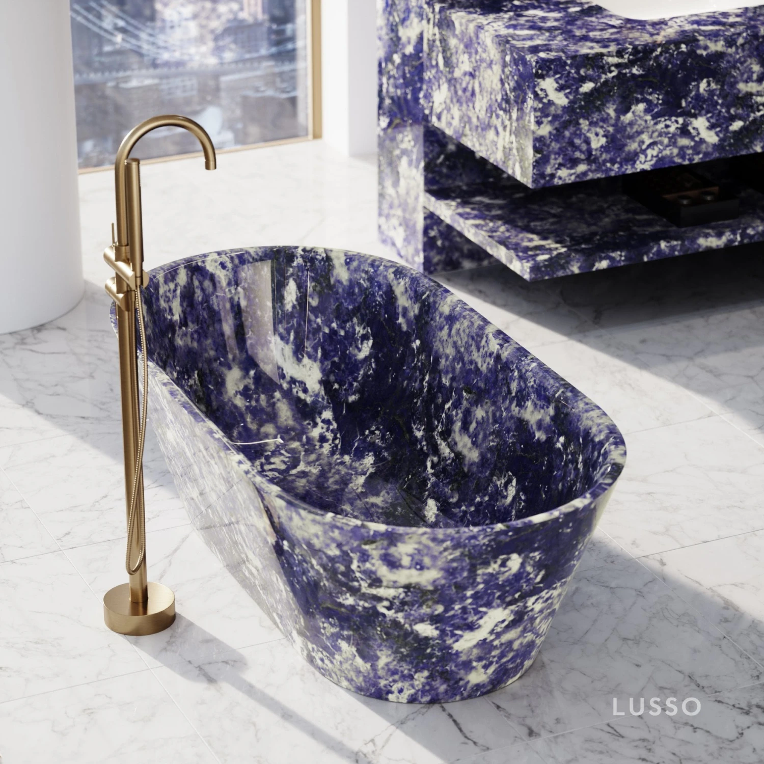 Bolivian Blue Marble Muse Sodalite Freestanding Bath 1700mm 2 Bolivian Blue Marble Muse Sodalite Freestanding Bath 1700mm - Image 2