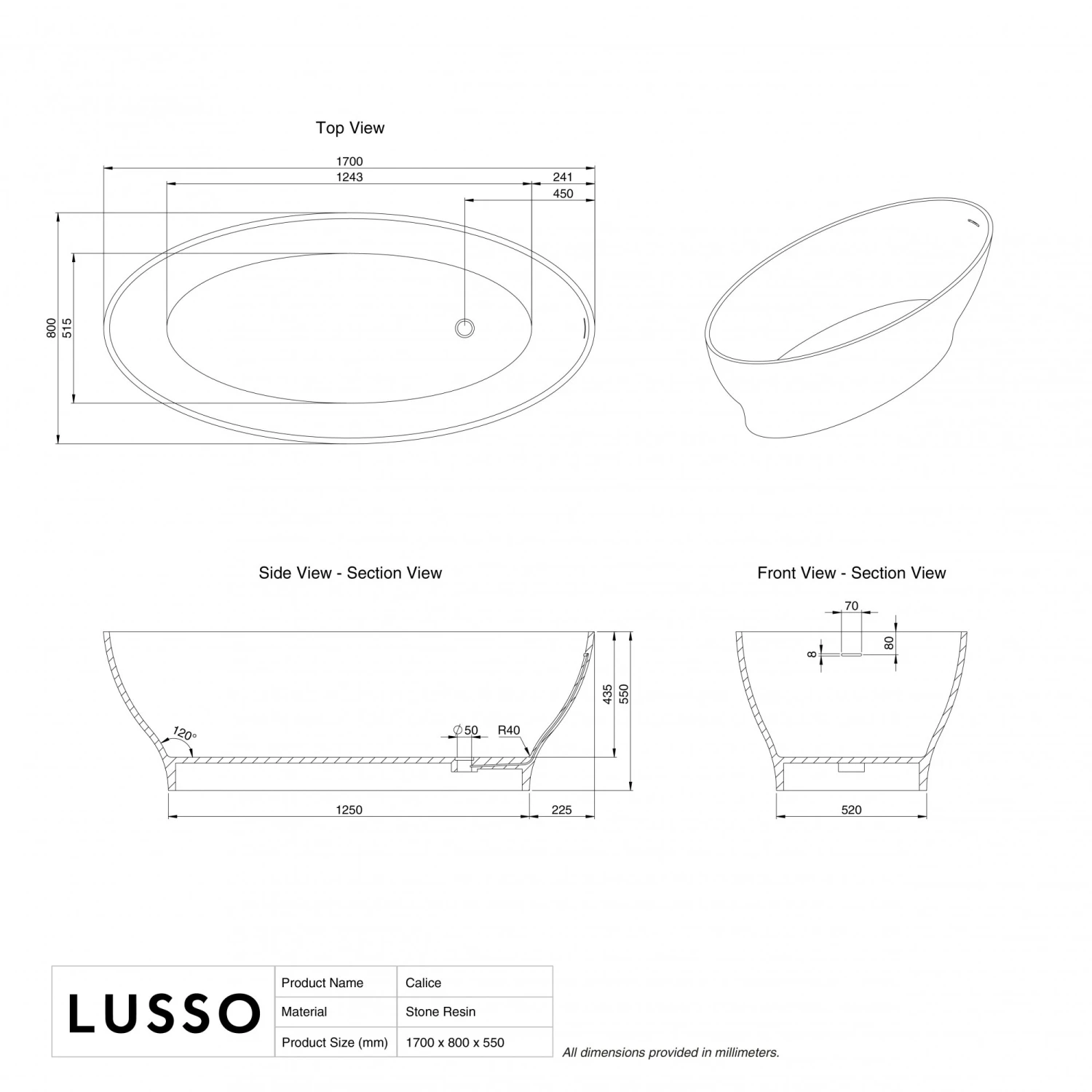 Calice Freestanding Stone Bath 1700mm 5 Calice Freestanding Stone Bath 1700mm - Image 5