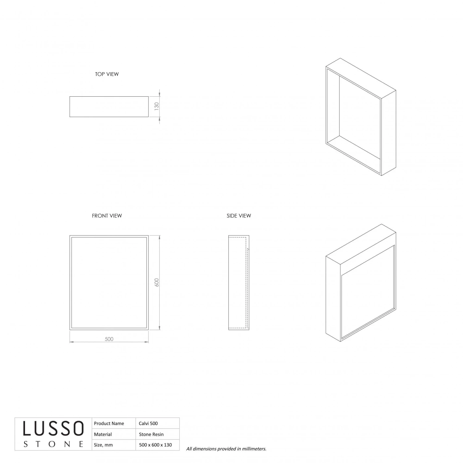 Calvi Stone Resin Shelf Mirror Matte 500mm 4 Calvi Stone Resin Shelf Mirror Matte 500mm - Image 4
