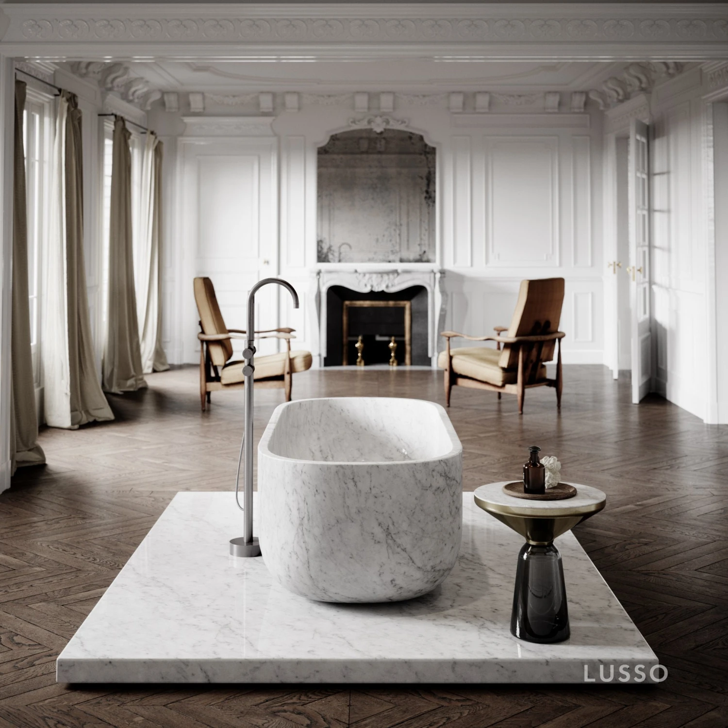 Carrara Marble Designo Freestanding Stone Bath 1780mm 2 Carrara Marble Designo Freestanding Stone Bath 1780mm - Image 2