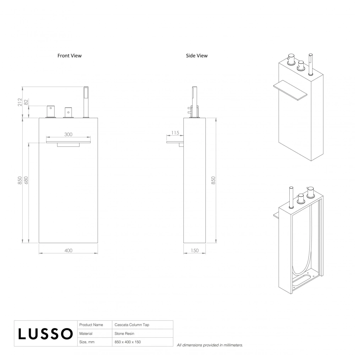 Cascata Stone Resin Floorstanding Waterfall Bath Shower Mixer Tap 4 Cascata Stone Resin Floorstanding Waterfall Bath Shower Mixer Tap - Image 4