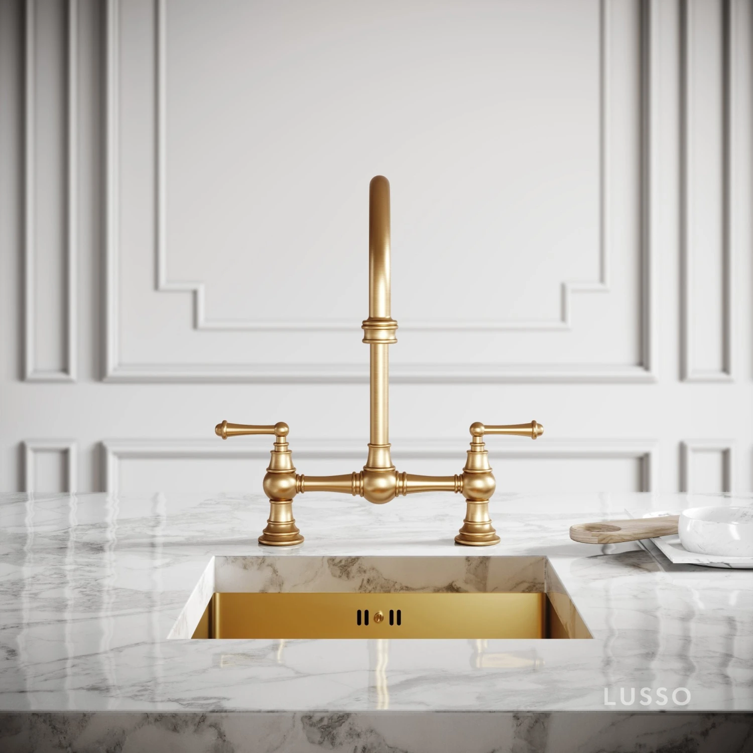 Celeste 2-hole Traditional Kitchen Tap Brushed Gold 2 Celeste 2-hole Traditional Kitchen Tap Brushed Gold - Image 2