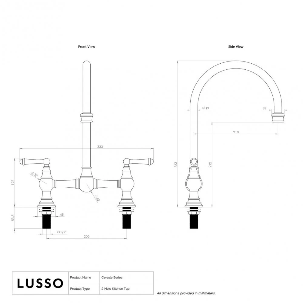 Celeste 2-hole Traditional Kitchen Tap Brushed Gold 5 Celeste 2-hole Traditional Kitchen Tap Brushed Gold - Image 5
