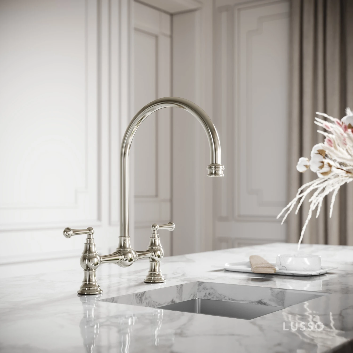 Celeste 2-hole Traditional Kitchen Tap Polished Nickel 4 Celeste 2-hole Traditional Kitchen Tap Polished Nickel - Image 4