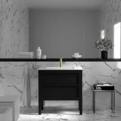 Claridge Vanity Unit With Stone Basin (Black Oak 800mm)