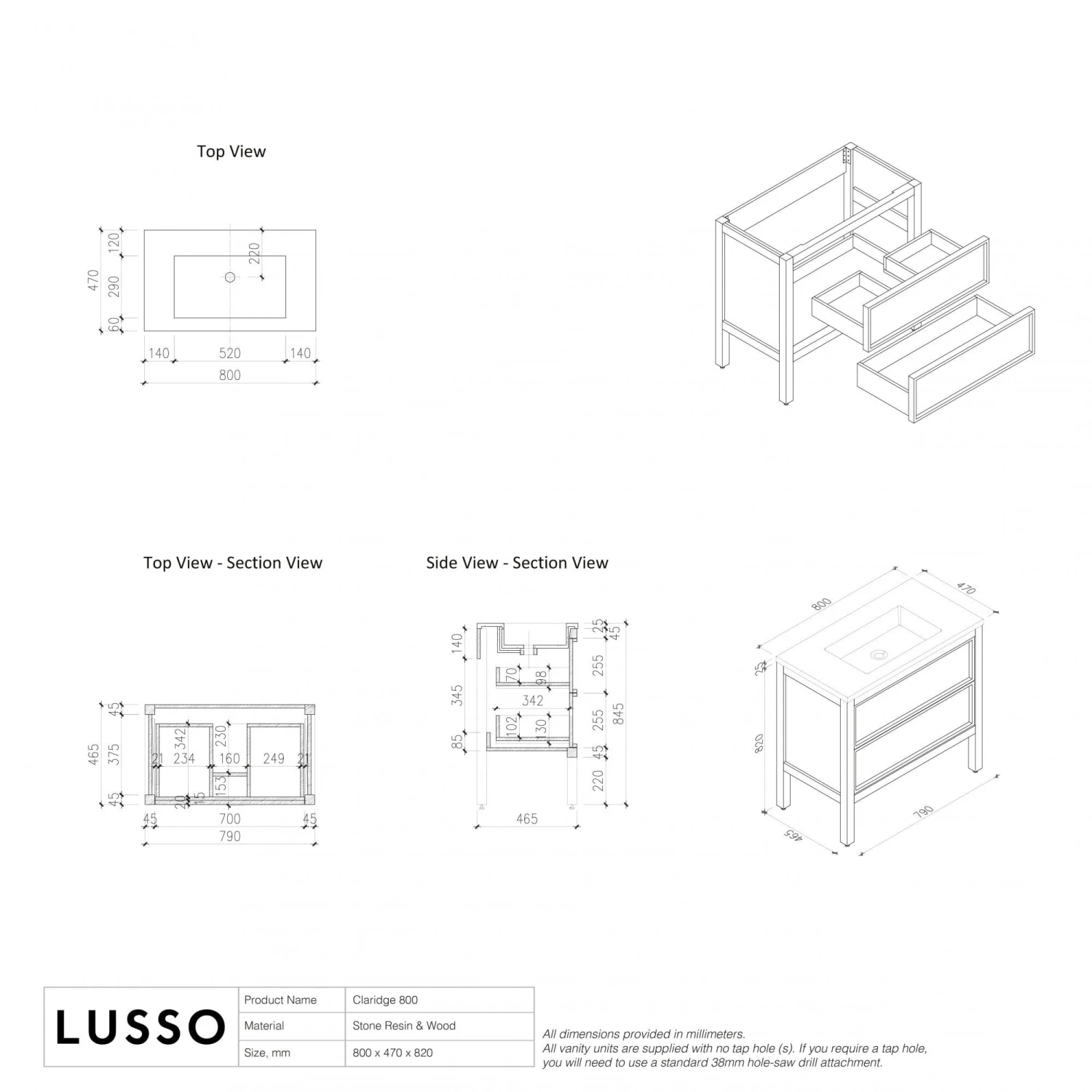 Claridge Vanity Unit With Stone Basin (Black Oak 800mm) 5 Claridge Vanity Unit With Stone Basin (Black Oak 800mm) - Image 5