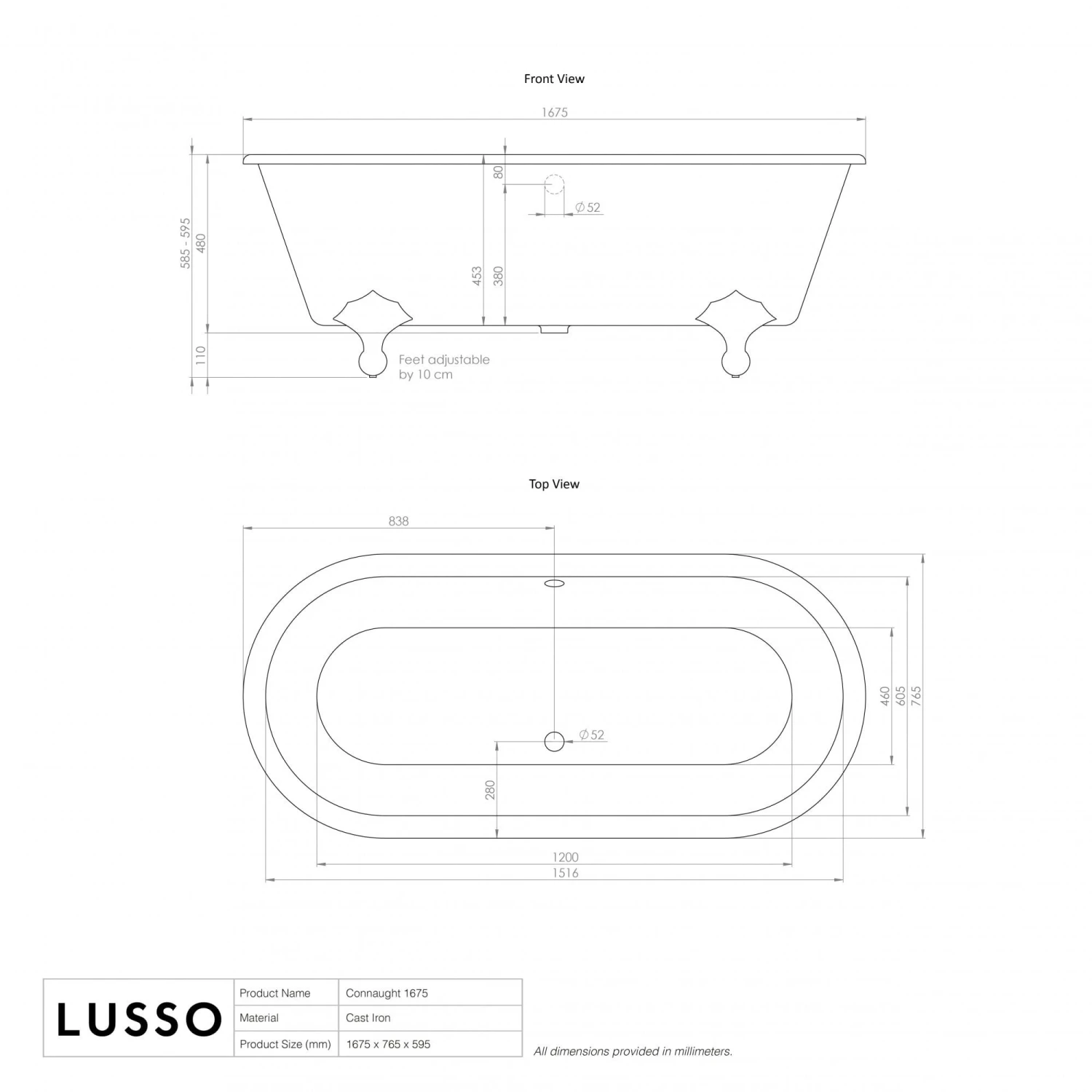 Connaught Matte Cream Roll Top Cast Iron Bath 1675mm 5 Connaught Matte Cream Roll Top Cast Iron Bath 1675mm - Image 5