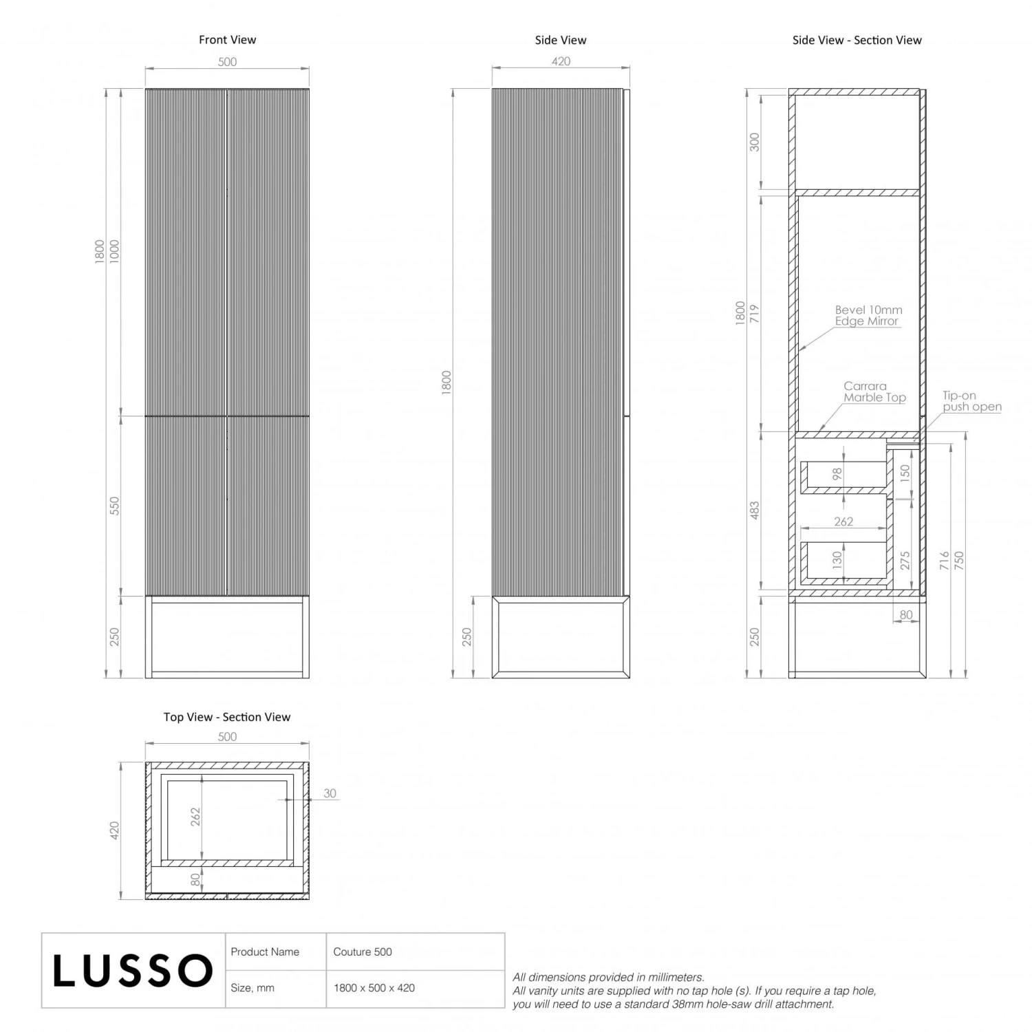 Couture Beauty Storage Cabinet Matte Black 500mm 6 Couture Beauty Storage Cabinet Matte Black 500mm - Image 6