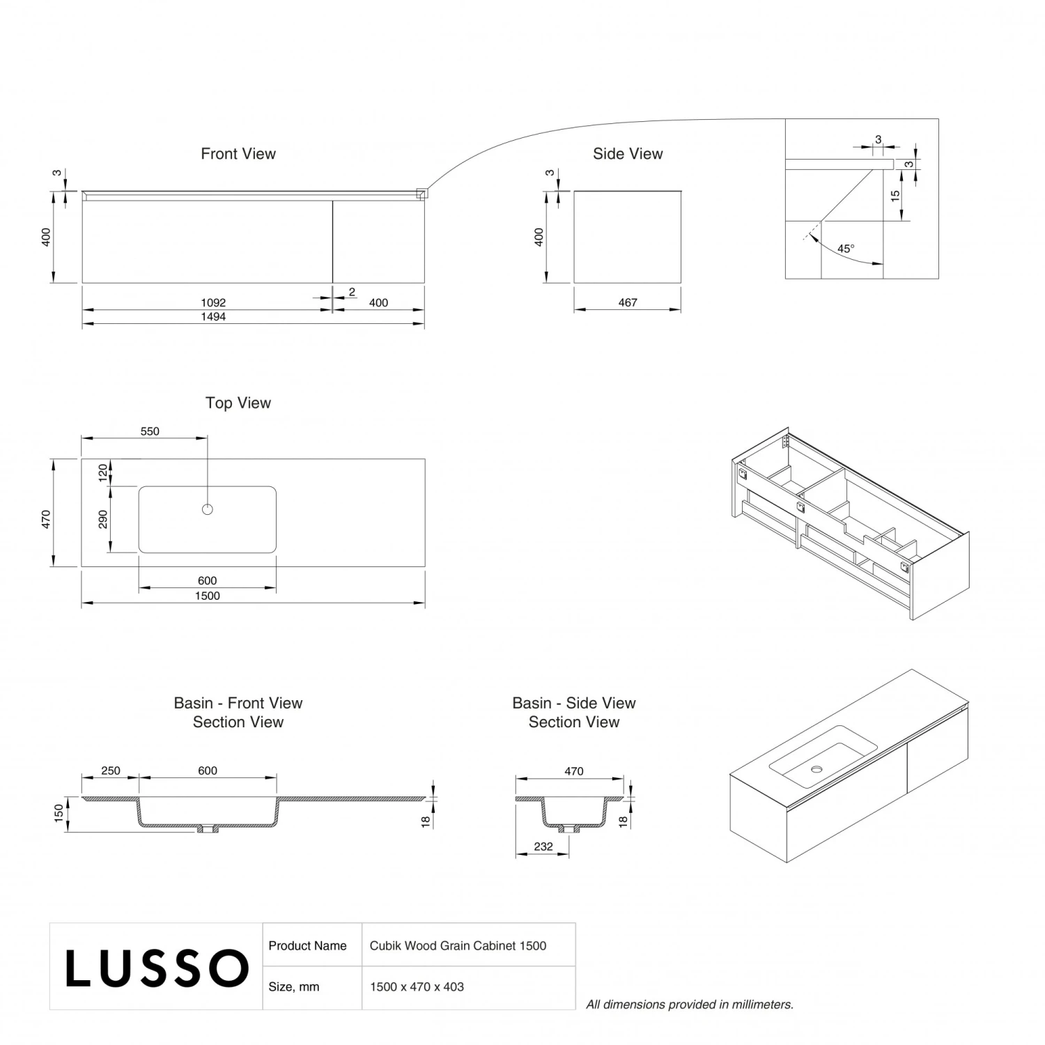Cubik Black Wood Grain Vanity Unit 1500mm 7 Cubik Black Wood Grain Vanity Unit 1500mm - Image 7