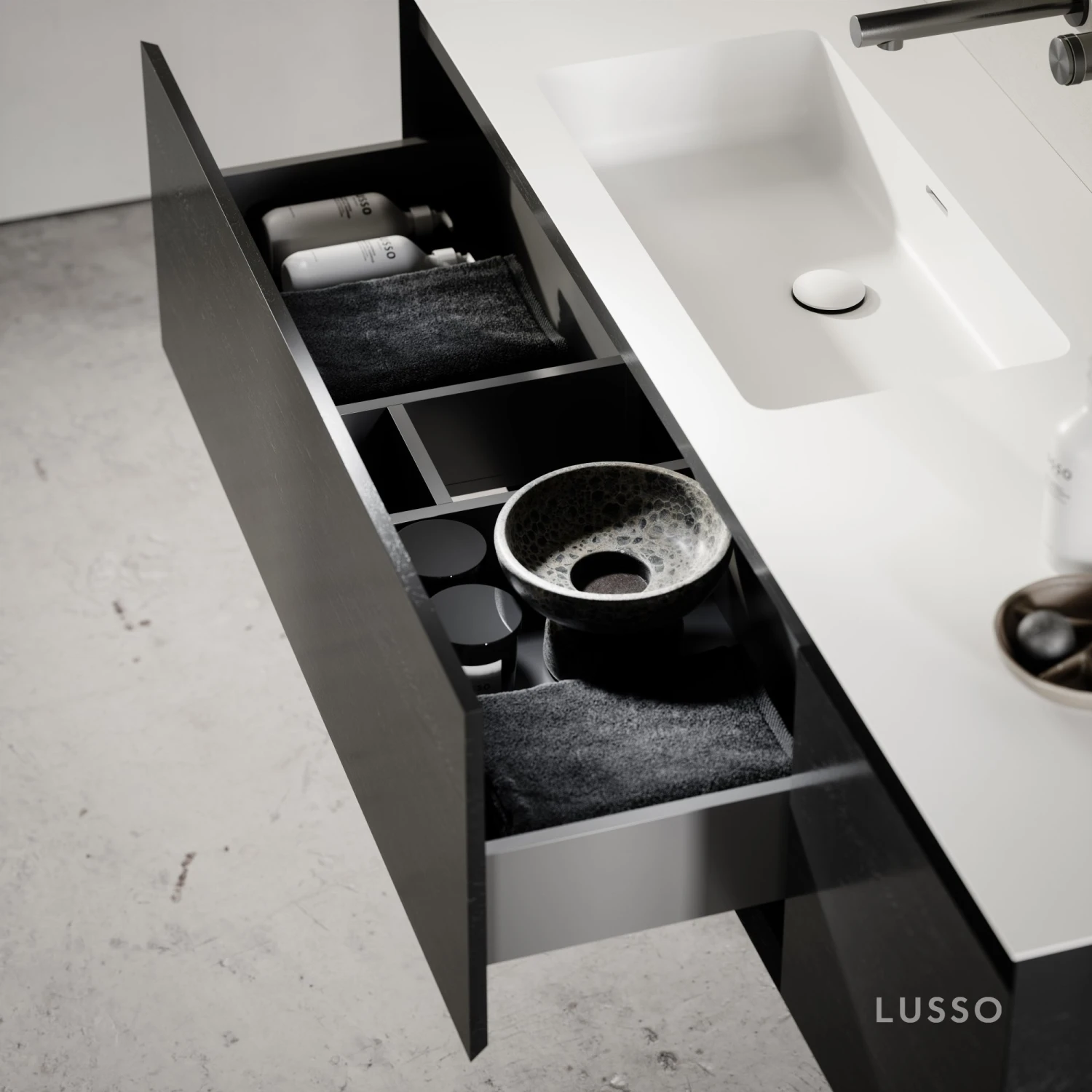 Cubik Black Wood Grain Vanity Unit 1500mm 5 Cubik Black Wood Grain Vanity Unit 1500mm - Image 5