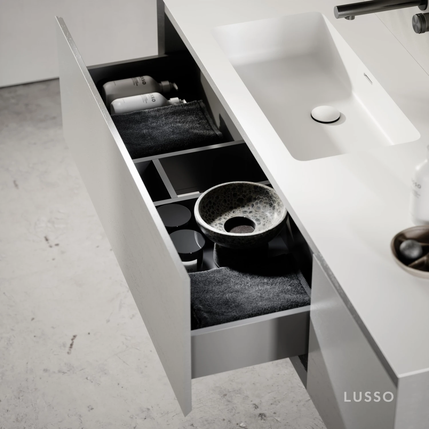 Cubik Pale Grey Wood Grain Vanity Unit 1500mm 5 Cubik Pale Grey Wood Grain Vanity Unit 1500mm - Image 5