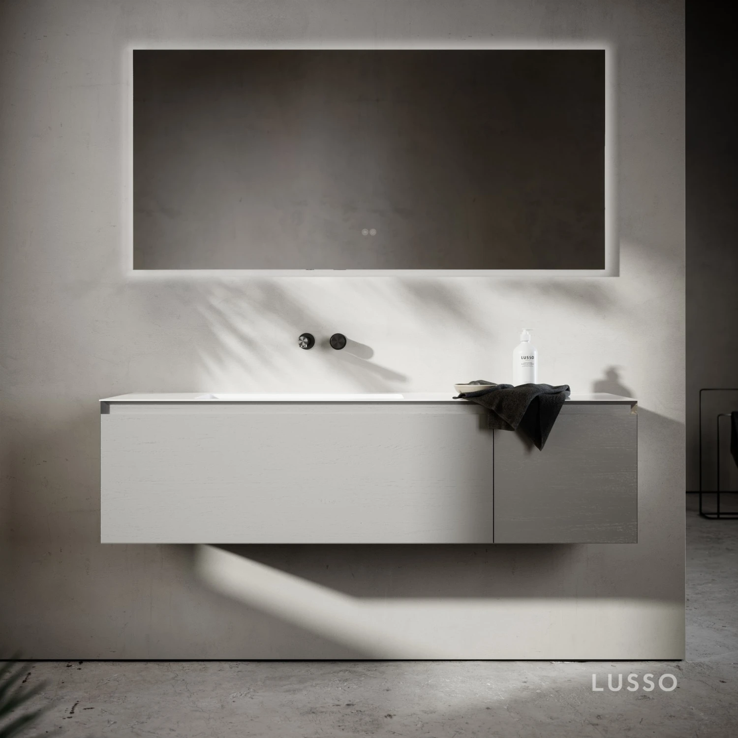 Cubik Pale Grey Wood Grain Vanity Unit 1500mm 1 Cubik Pale Grey Wood Grain Vanity Unit 1500mm