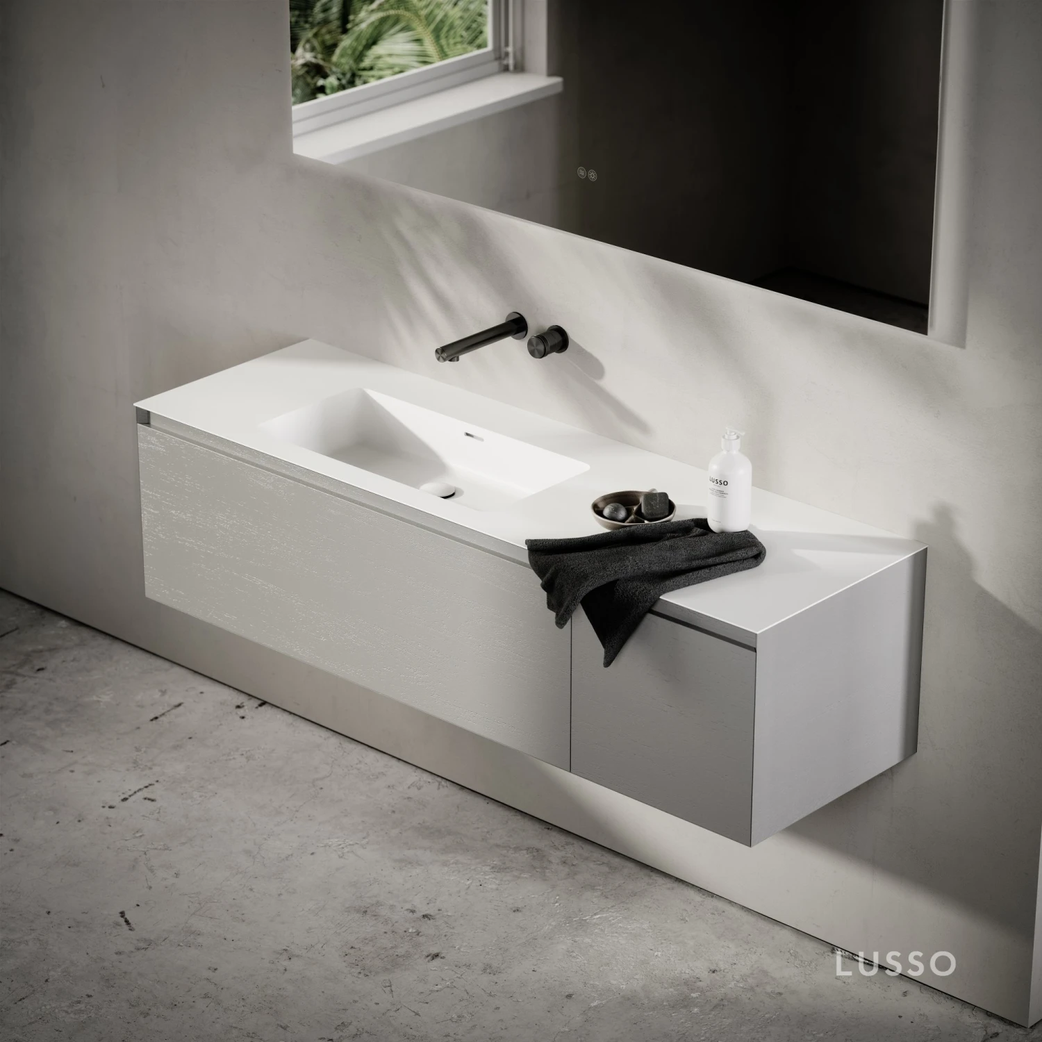 Cubik Pale Grey Wood Grain Vanity Unit 1500mm 4 Cubik Pale Grey Wood Grain Vanity Unit 1500mm - Image 4