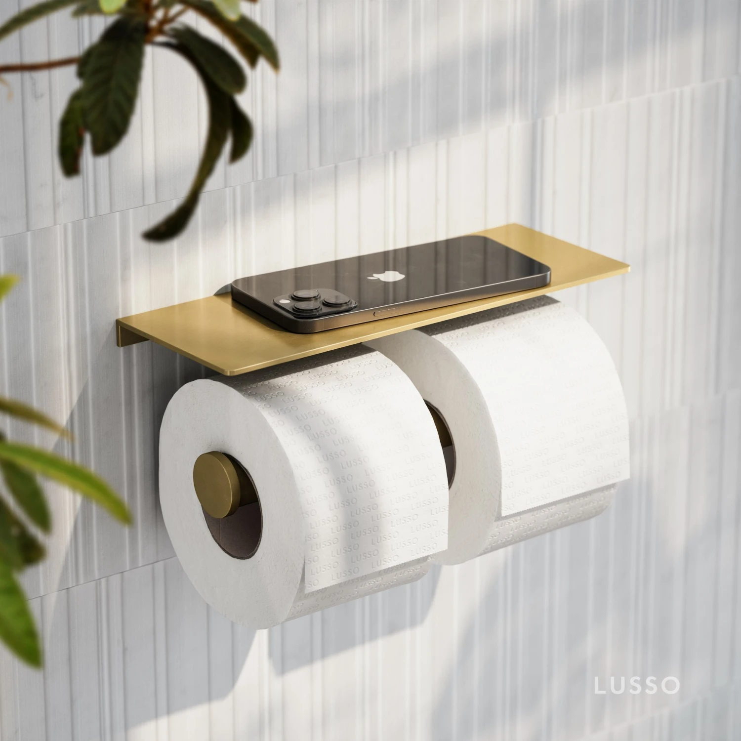 Deka Brushed Gold Double Toilet Roll Holder With Shelf 1 Deka Brushed Gold Double Toilet Roll Holder With Shelf