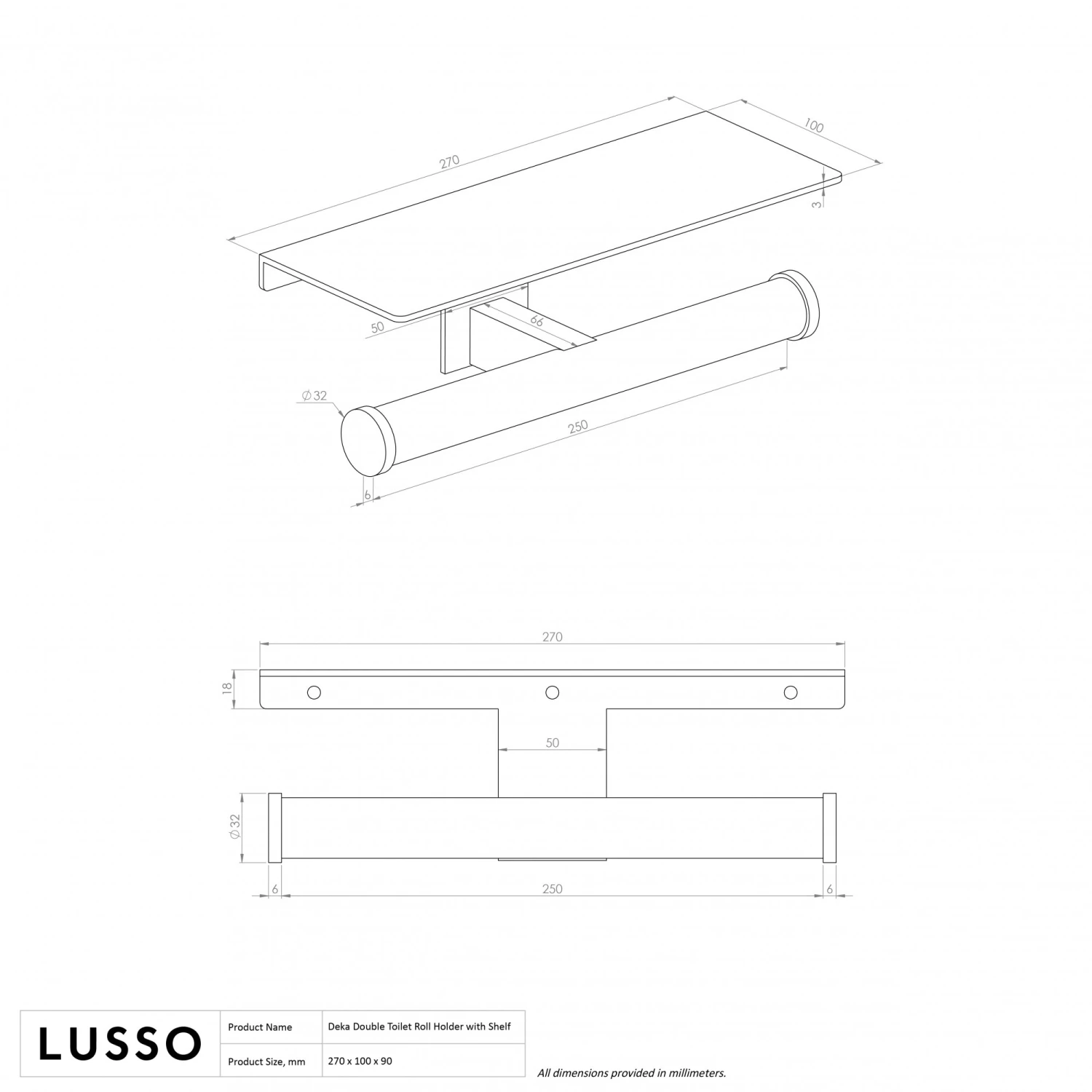 Deka Brushed Gold Double Toilet Roll Holder With Shelf 4 Deka Brushed Gold Double Toilet Roll Holder With Shelf - Image 4