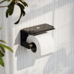 Deka Matte Black Toilet Roll Holder With Shelf